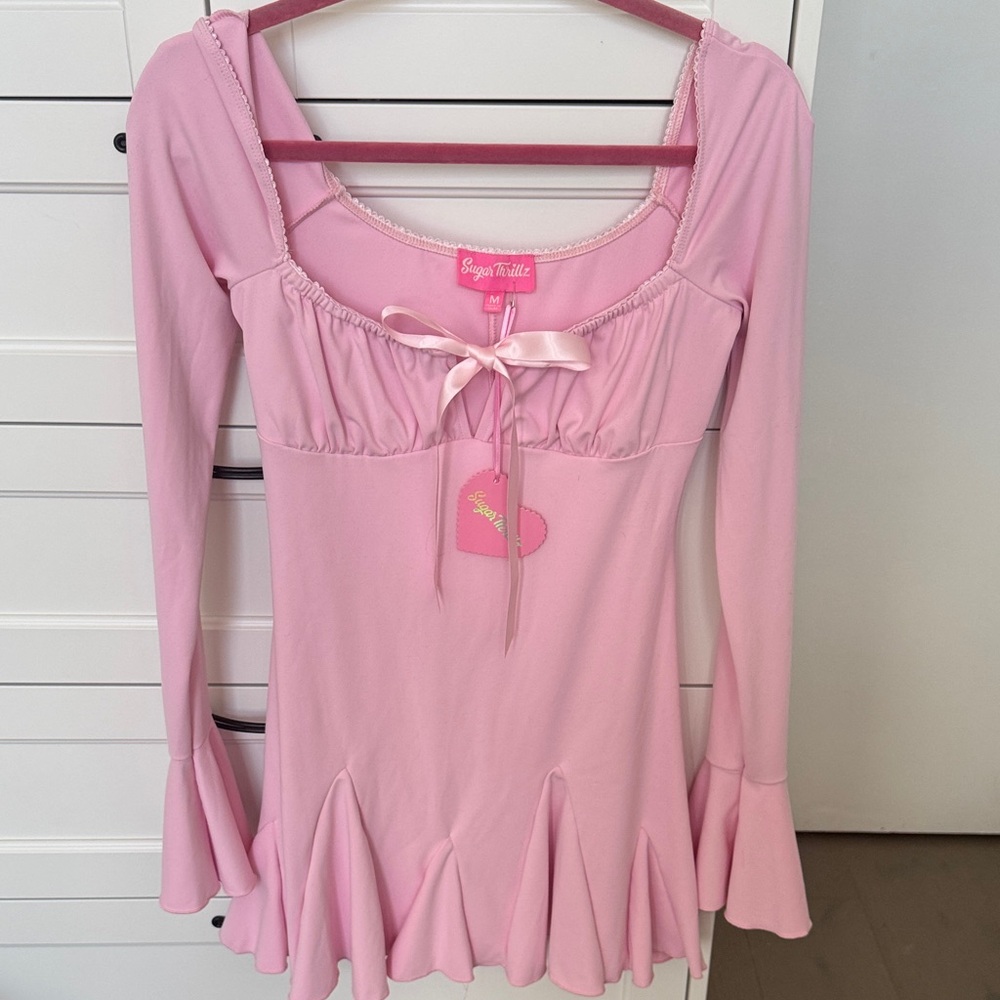 Sugar Thrillz Light Pink Flared Sleeve Dress